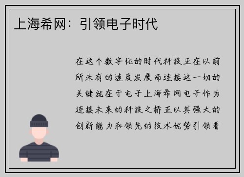 上海希网：引领电子时代